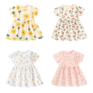 Sanlutoz Summer Short Sleeve Baby Girls Dress Little Kids Dresses Soft Clothing Holiday Casual