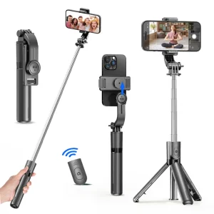 Selfie Stick Tripod with Detachable Bluetooth Remote 360° Rotation Extendable Pole Fill Light Option for iPhone Android Phone