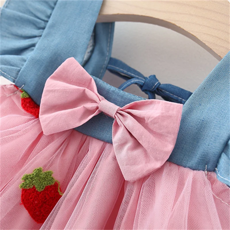 Simple Children's Dresses Summer Sleeveless Bowknot Cherry Embroidery Mesh Baby Girl Clothes 0 to 3 Years Old Kids Costume - Image 5
