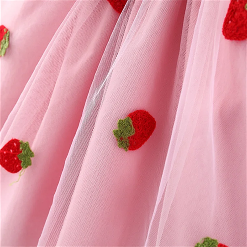 Simple Children's Dresses Summer Sleeveless Bowknot Cherry Embroidery Mesh Baby Girl Clothes 0 to 3 Years Old Kids Costume - Image 6