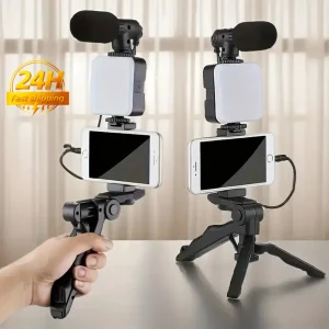 Smartphone Vlogging Kit With Tripod Phone Holder Mini Microphone LED Fill Light Starter For TikTok Live Stream Video YouTube