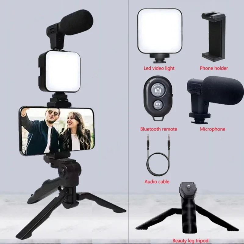 Smartphone Vlogging Kit With Tripod Phone Holder Mini Microphone LED Fill Light Starter For TikTok Live Stream Video YouTube - Image 6