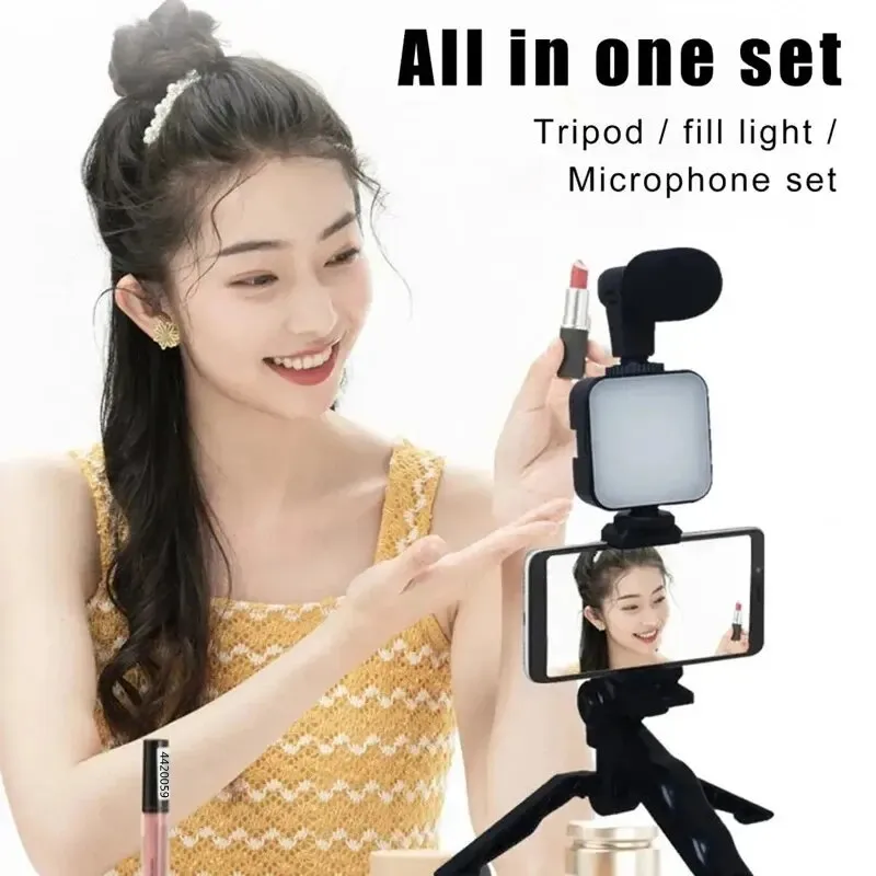 Smartphone Vlogging Kit With Tripod Phone Holder Mini Microphone LED Fill Light Starter For TikTok Live Stream Video YouTube - Image 2