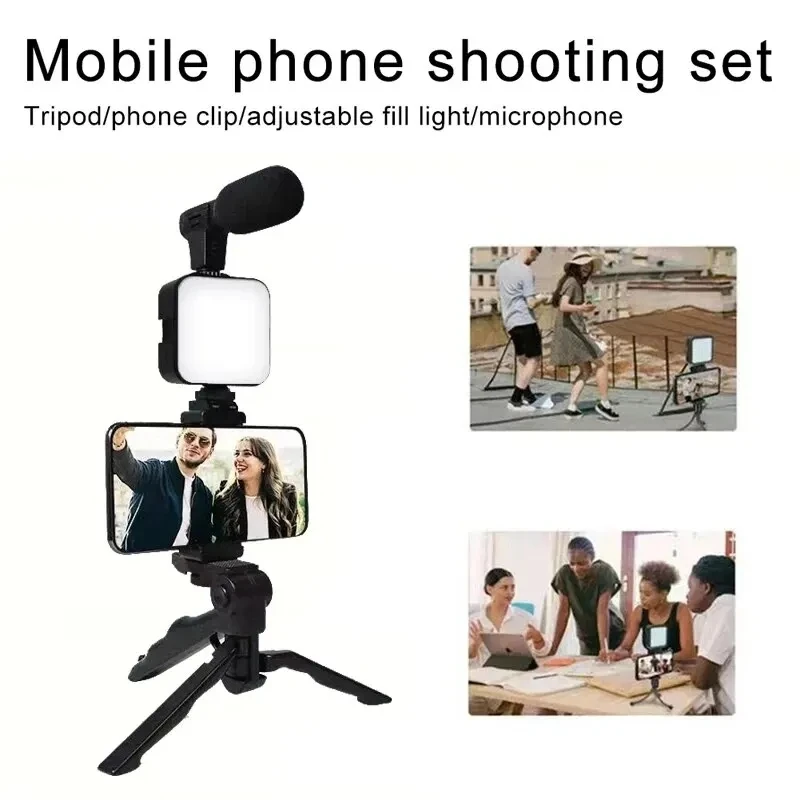 Smartphone Vlogging Kit With Tripod Phone Holder Mini Microphone LED Fill Light Starter For TikTok Live Stream Video YouTube - Image 4