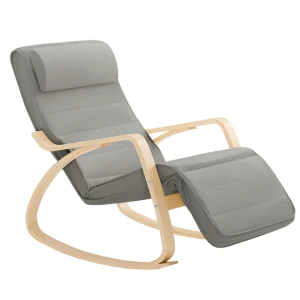 SoBuy FST16 Rocking Chair Relax Lounge Chair with Cushion Recliner with Headrest and Adjustable Footrest Grey