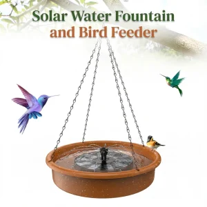 Solar Bird Bath Fountain/Bird Feeder,Attracting Bird for Drinking and Feeder,with 1.5W Solar Panel&Hanging Chain,DIY Garden Park
