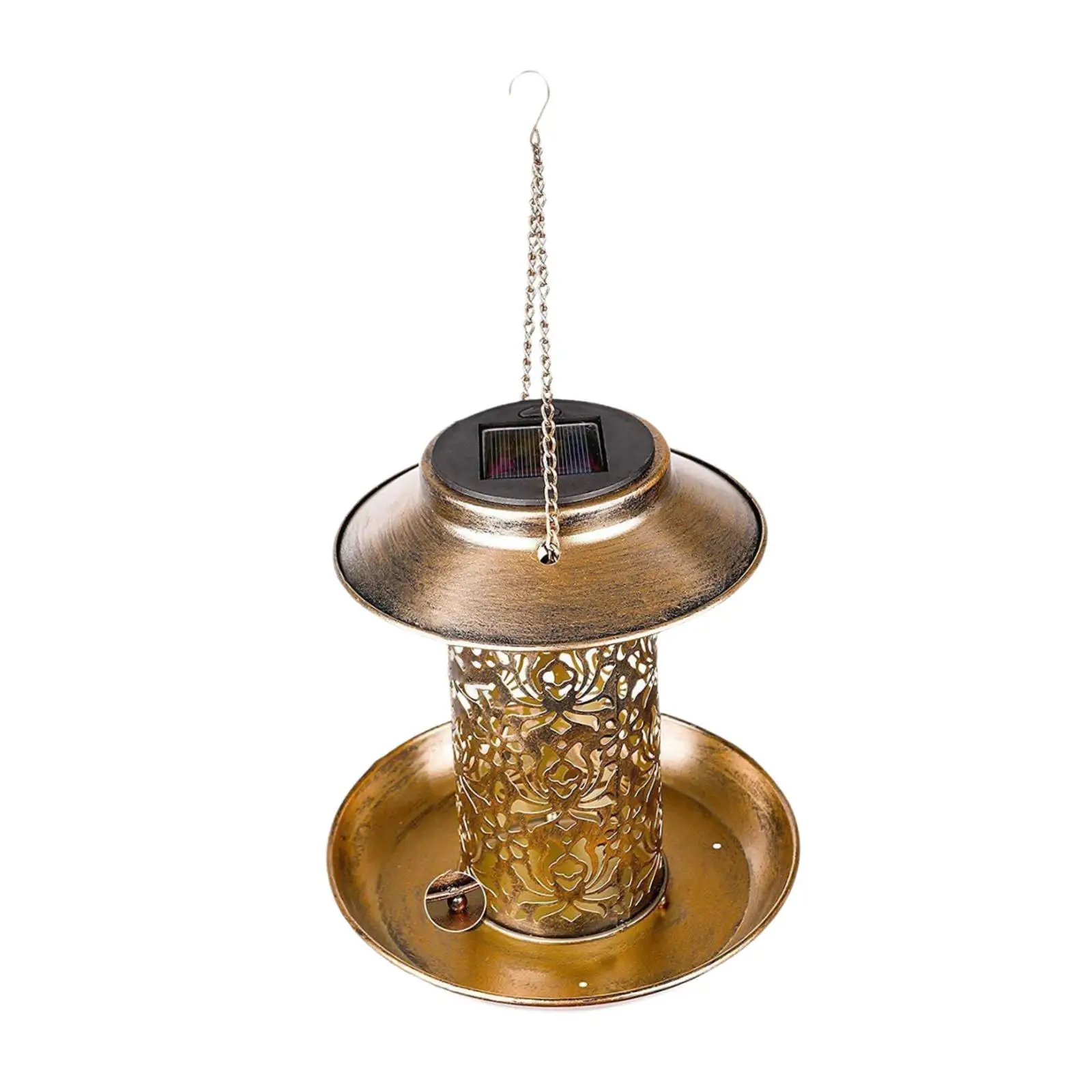 Solar Bird Feeder Vintage Design Ornament with Food Tray Multifunctional Hanging Lantern for Patio Bird Lovers Lawn Yard Gift