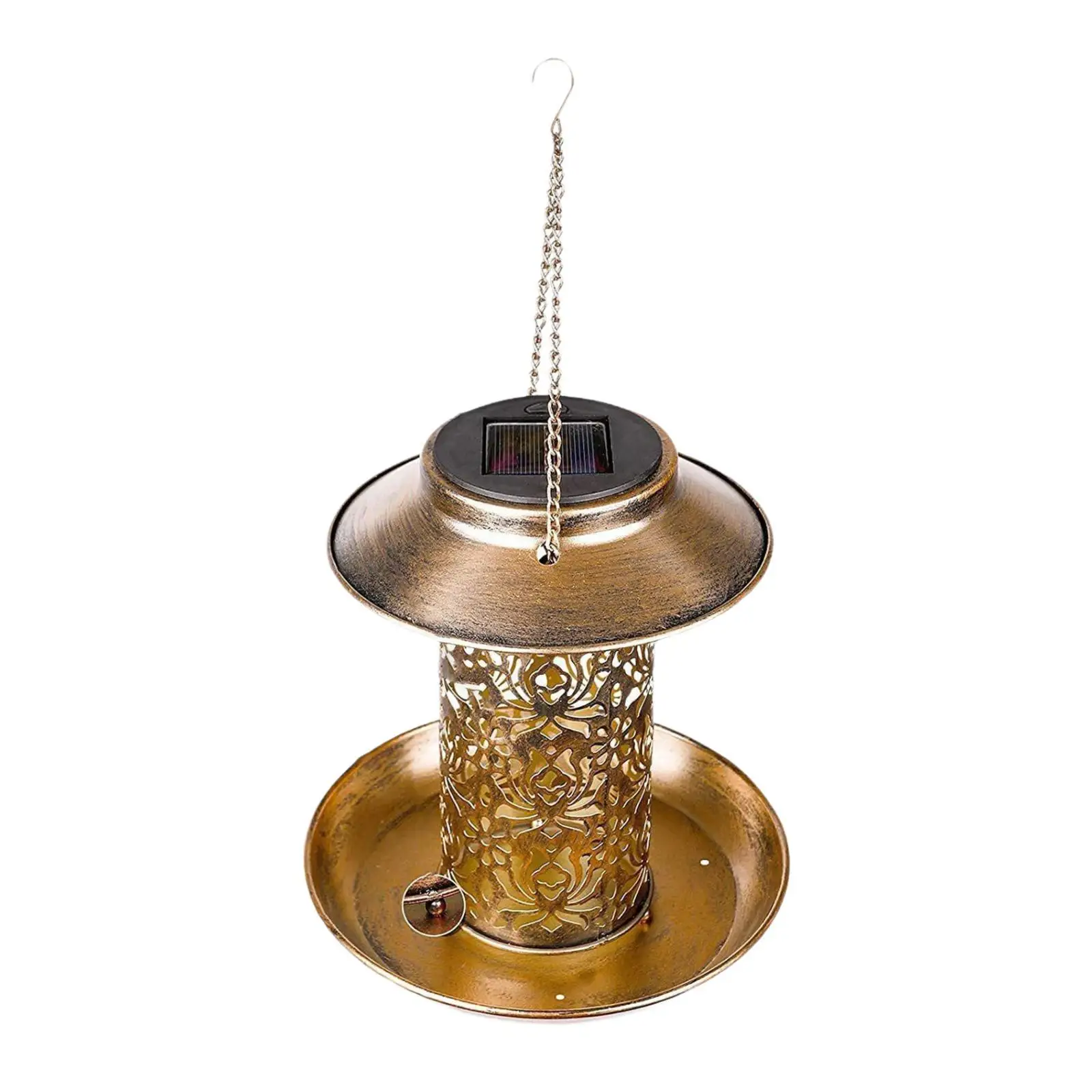 Solar Bird Feeder Vintage Design Ornament with Food Tray Multifunctional Hanging Lantern for Patio Bird Lovers Lawn Yard Gift