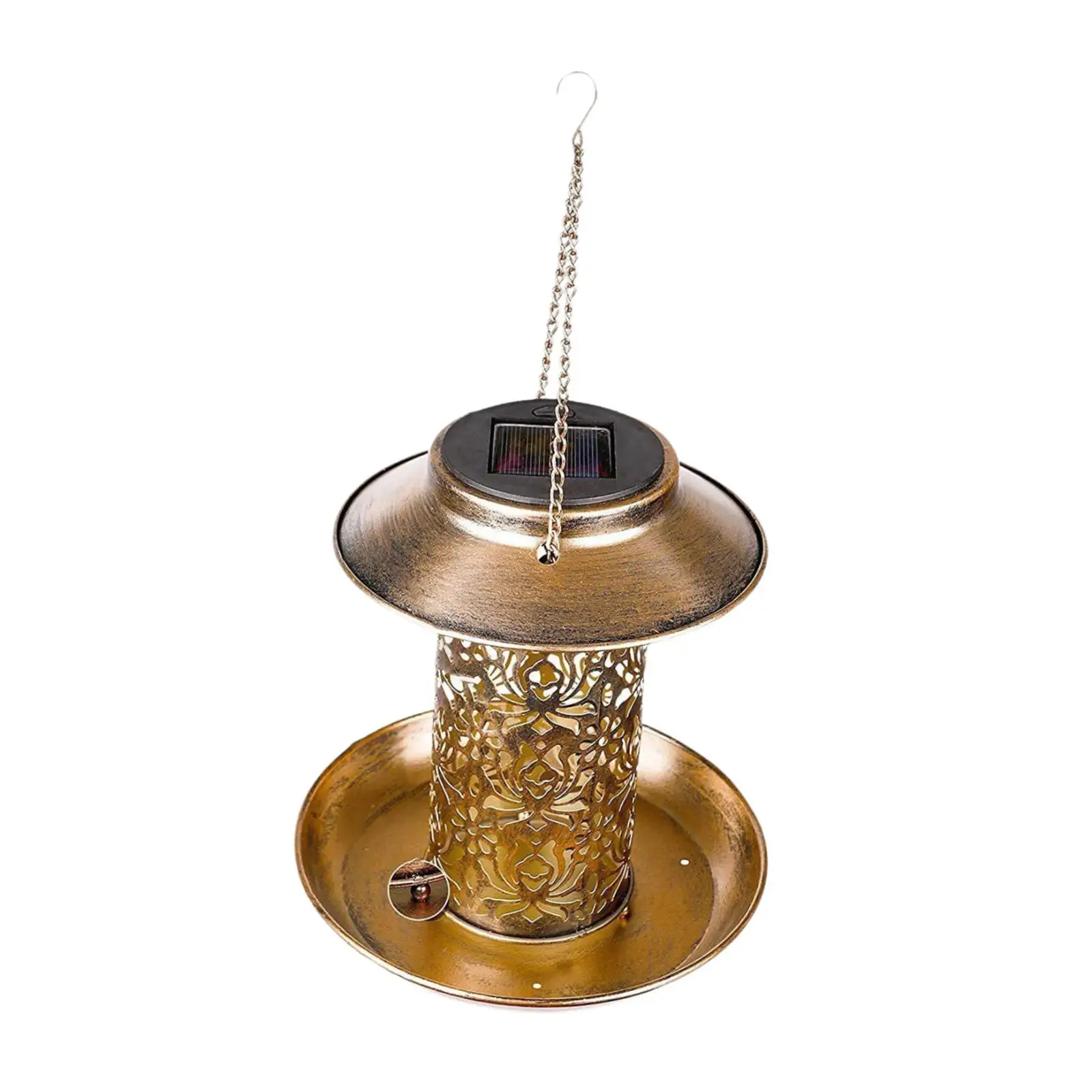 Solar Bird Feeder Vintage Design Ornament with Food Tray Multifunctional Hanging Lantern for Patio Bird Lovers Lawn Yard Gift