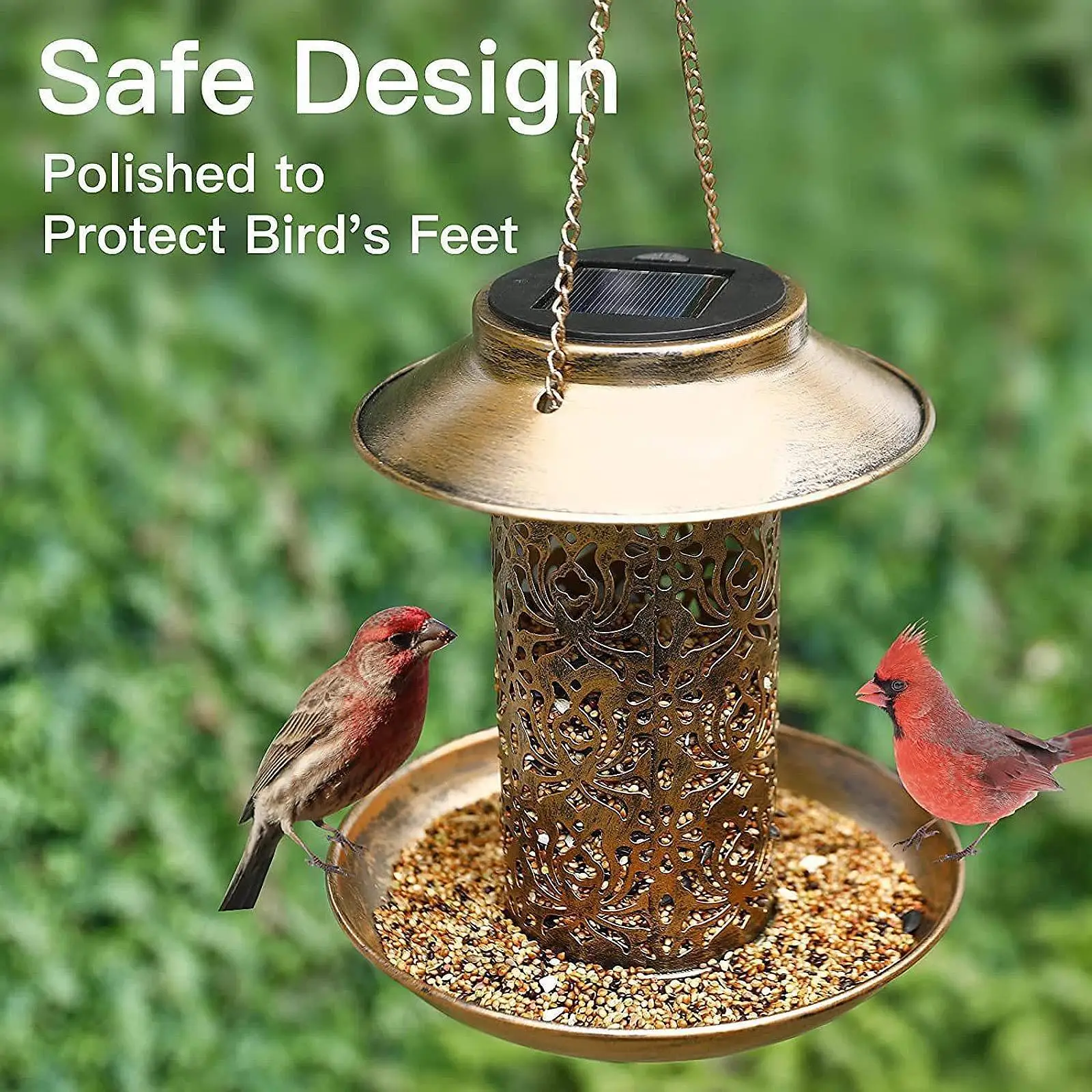 Solar Bird Feeder Vintage Design Ornament with Food Tray Multifunctional Hanging Lantern for Patio Bird Lovers Lawn Yard Gift