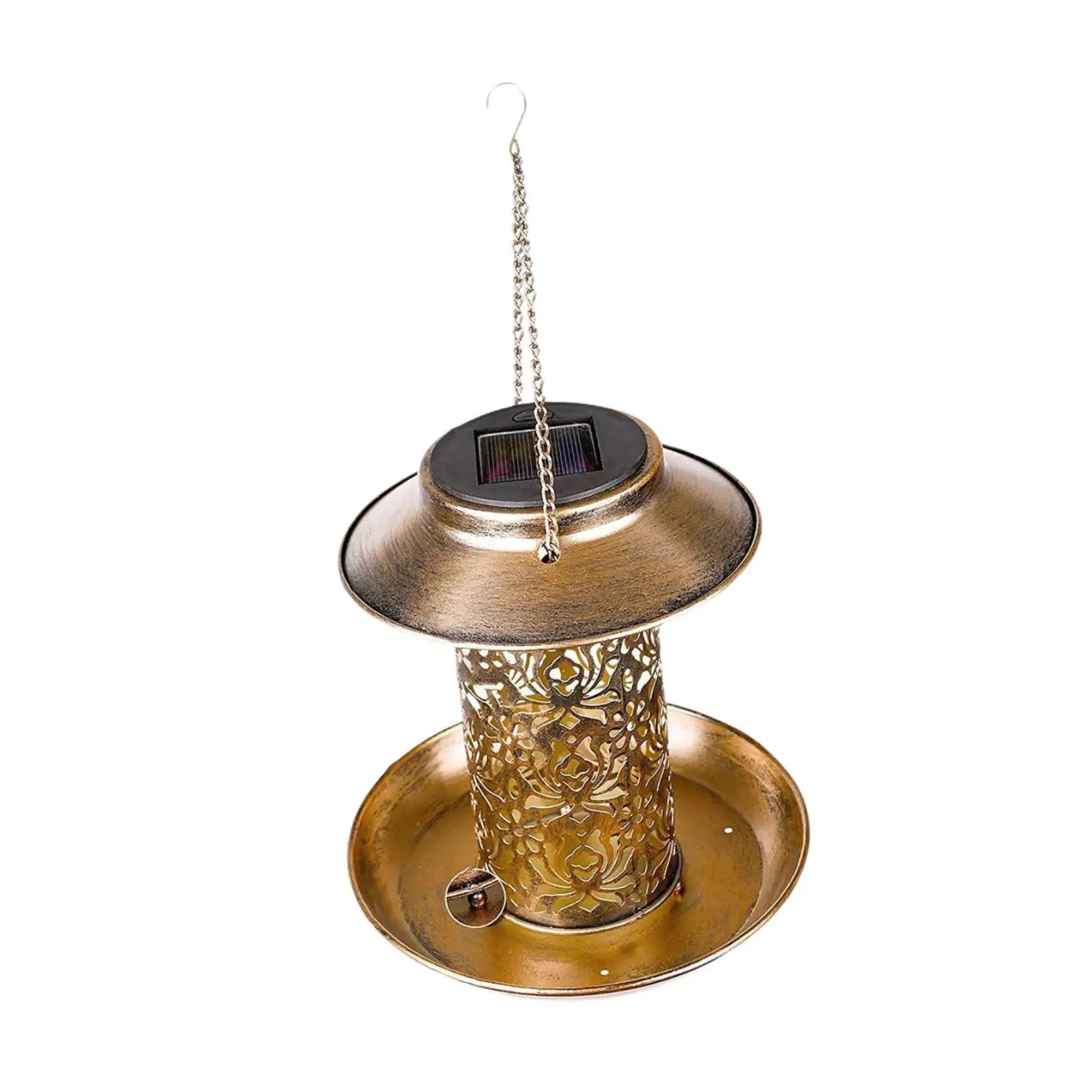 Solar Bird Feeder Vintage Design Ornament with Food Tray Multifunctional Hanging Lantern for Patio Bird Lovers Lawn Yard Gift