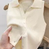 Solid Color Knitted for Women Cardigan Korean Single Breasted Sleeveless Jumper Woman Round Neck All Match Cardigans Outwear