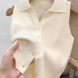 Solid Color Knitted for Women Cardigan Korean Single Breasted Sleeveless Jumper Woman Round Neck All Match Cardigans Outwear