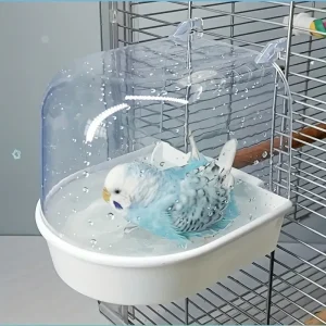 Splash-Proof Transparent Bird Bath Tub Bird Shower Box with Anti-Slip Handle for Parrots Lovebirds & Conures