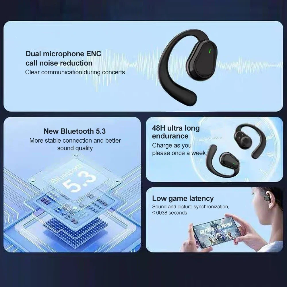 Sport Open Wireless Earhook Headphones OWS Bluetooth 5.3 Earphones HiFi Stereo Headset Noise Reduction Earbuds with Mic HD Voice - Image 6