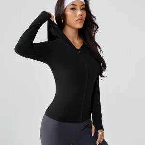 Sports jacket women's hooded zipper slim and high-end style fashionable yoga wear professional quick-drying running and fitn