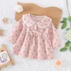 Spring and Autumn New Children's Skirt 0-3 Year Old Baby Girl Cartoon Cherry Fresh Dress Bow Decoration Collar Top