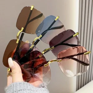 Square Rimless Sunglasses Women Luxury Brand Designer Summer Glasses Fashion Sun Glasses for Men Shades Sunglasses Woman