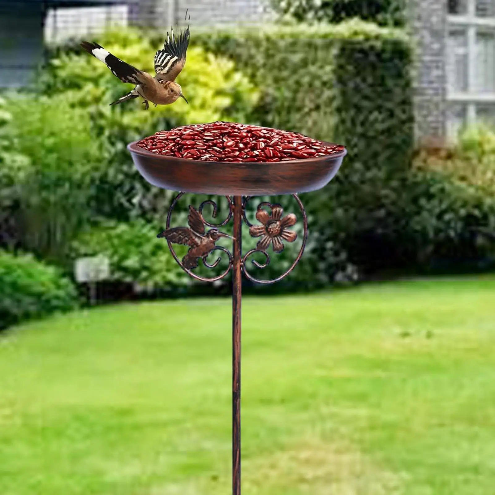 Standing Bird Bath Bowl Housewarming Gift Outdoor Bird Feeder with Garden Stake for Park Deck Hummingbird Porch Attracting Birds