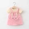 Summer Baby Cartoon Cat Dress Striped Short Sleeve Top Suspended Princess Dress 0-3 Year Old Girls' Clothing