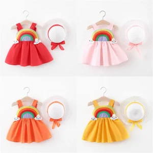 Summer Baby Girl Lovely Rainbow Strap Dress Puffy Dress Sleeveless Dress Princess Dress Beach Dress 0-3 years old