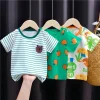 Summer Cartoon T-shirt for Kids 2025 Animal Printing Dinosaur Cat Design Boys Girls Striped Tops Tees Baby Clothes