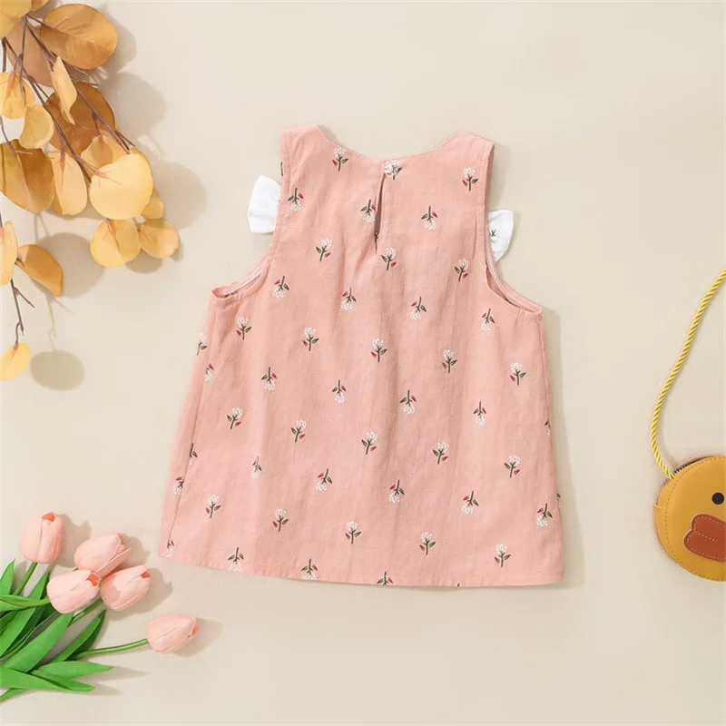 Summer Simple Solid Color Flower Baby Girl Dress Sleeveless Bowknot Children's Clothes Thin Breathable 0 To 3 Years Old Toddler - Image 2