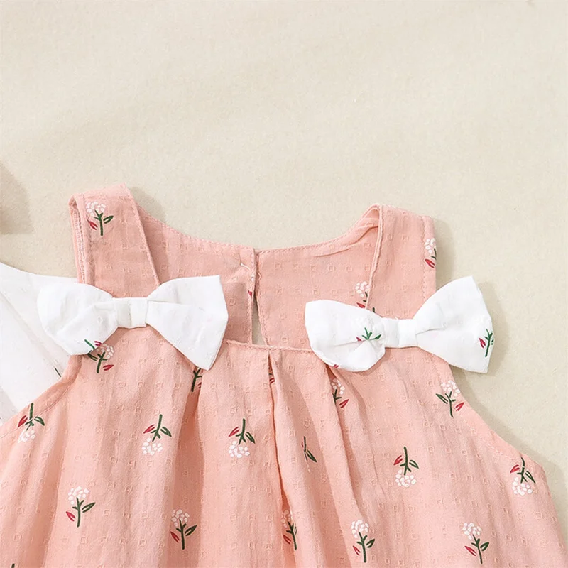 Summer Simple Solid Color Flower Baby Girl Dress Sleeveless Bowknot Children's Clothes Thin Breathable 0 To 3 Years Old Toddler - Image 3