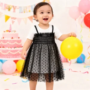 Summer Style Baby Girl Princess Dress With Short Sleeved Patchwork Mesh Dress And Fluffy Veil Dress