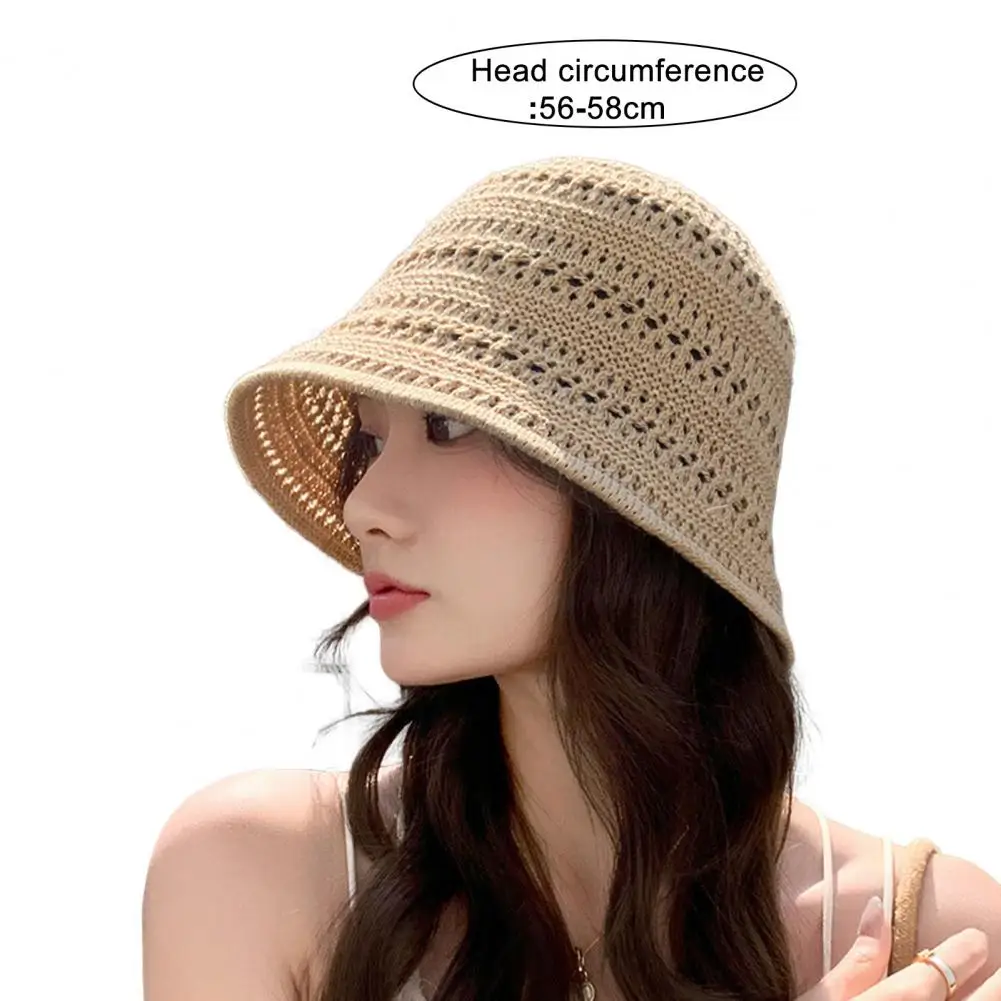 Summer Women Fisherman Hat Hollowed-Out Design Sun Protection Wide Brim Hat Solid Color V Protection Summer Beach Hat - Image 6