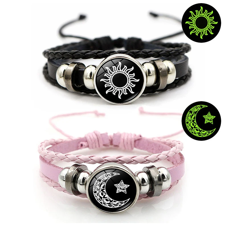 Sun Moon Bracelets Jewelry 2Pcs Romantic Luminous Wrist Accessory Adjustable Birthday Gifts