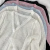 Sunscreen Shirt Woman Summer Short Knitted Sun Protection Cardigan Thin Layered Crop Jacket Cover Up Petite Teen-girl Outfit