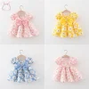 Sweet Baby Girls Dresses Flowers Puff Sleeves Children's Clothes Summer Fashion Bow Toddler Thin Kids Costume 0 To 3 Years Old