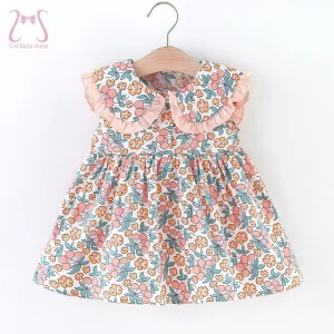 Sweet Toddler Baby Girls Sleeveless Floral Dress Summer Cute Navy Collar Thin Section Children Clothes 0 To 3 Years Kids Costume