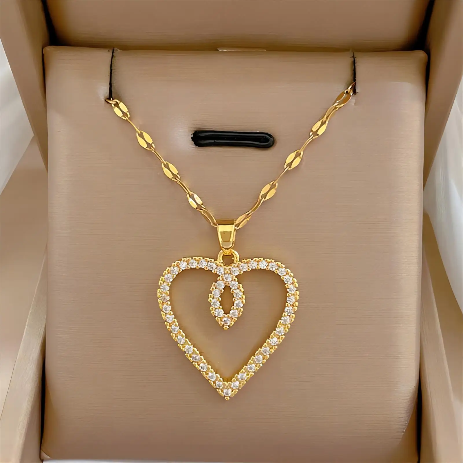Trendy Heart Stainless Steel Zirconia Necklaces For Women Girls Love Gold Color Metal Necklace Party Birthday Daily Jewelry - Image 4