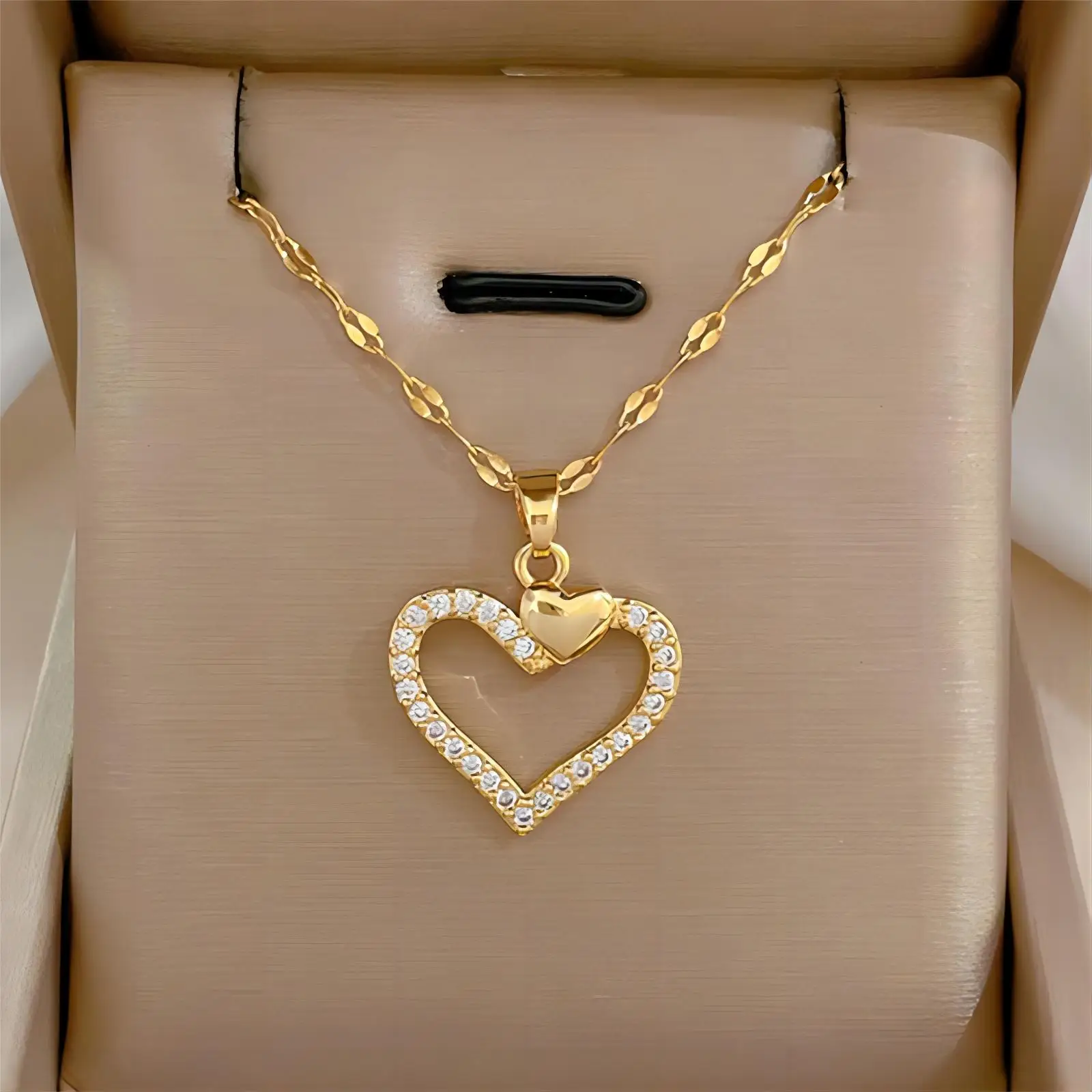 Trendy Heart Stainless Steel Zirconia Necklaces For Women Girls Love Gold Color Metal Necklace Party Birthday Daily Jewelry - Image 3