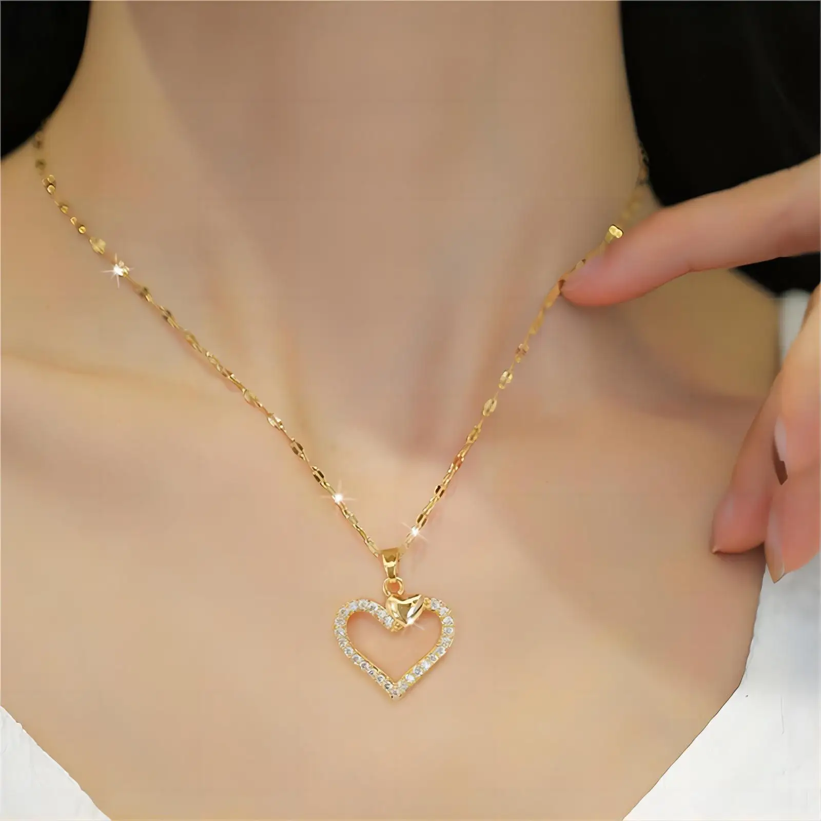 Trendy Heart Stainless Steel Zirconia Necklaces For Women Girls Love Gold Color Metal Necklace Party Birthday Daily Jewelry - Image 5