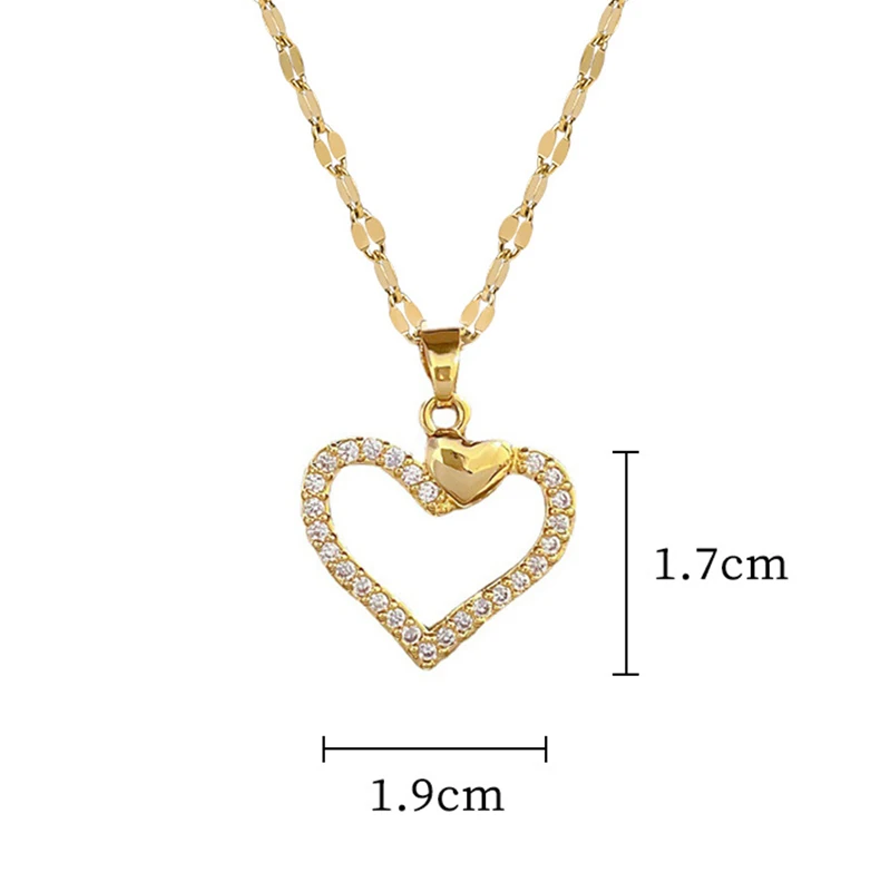 Trendy Heart Stainless Steel Zirconia Necklaces For Women Girls Love Gold Color Metal Necklace Party Birthday Daily Jewelry - Image 6