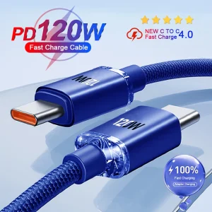 Type C to C Cable 120W PD 6A Fast Charge Data Cord For Samsung Xiaomi Huawei iPhone 15 16 17 Pro Max Android Phone Charging