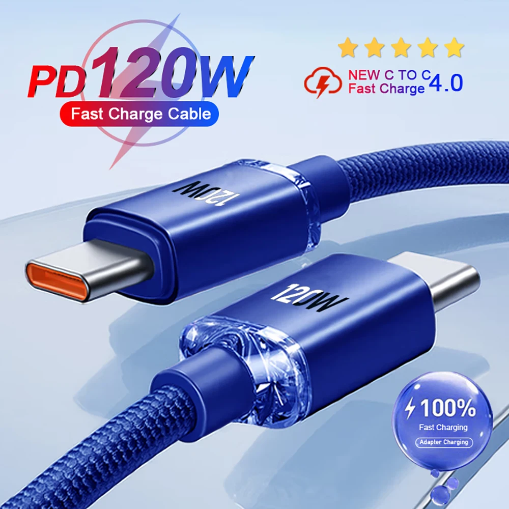 Type C to C Cable 120W PD 6A Fast Charge Data Cord For Samsung Xiaomi Huawei iPhone 15 16 17 Pro Max Android Phone Charging