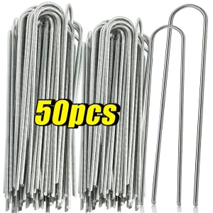 U-type Garden Staples Heavy-duty Fence Tubing Stakes Sod Pins Galvanized Landscape Spike for Holding Lawns Barrier Ground Nail
