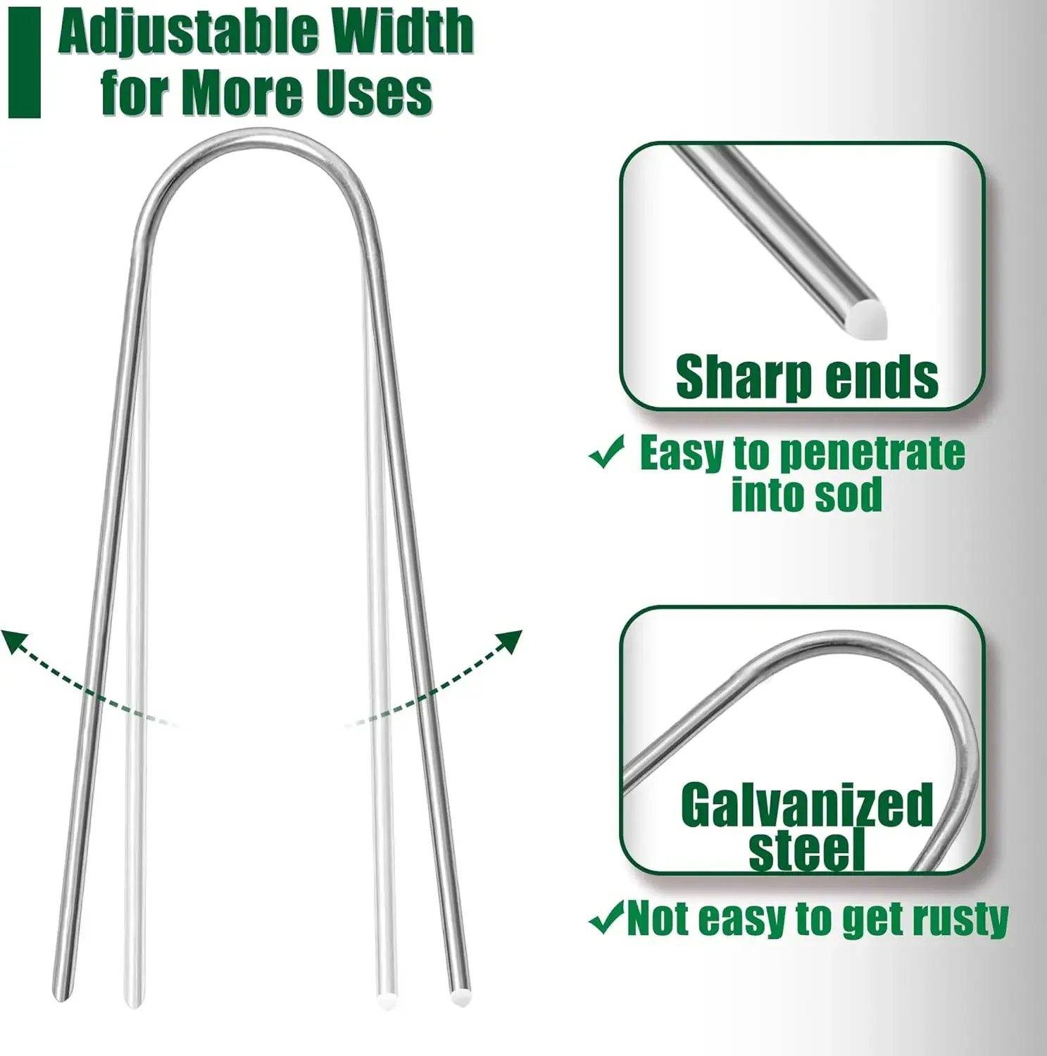 U-type Garden Staples Heavy-duty Fence Tubing Stakes Sod Pins Galvanized Landscape Spike for Holding Lawns Barrier Ground Nail - Image 4