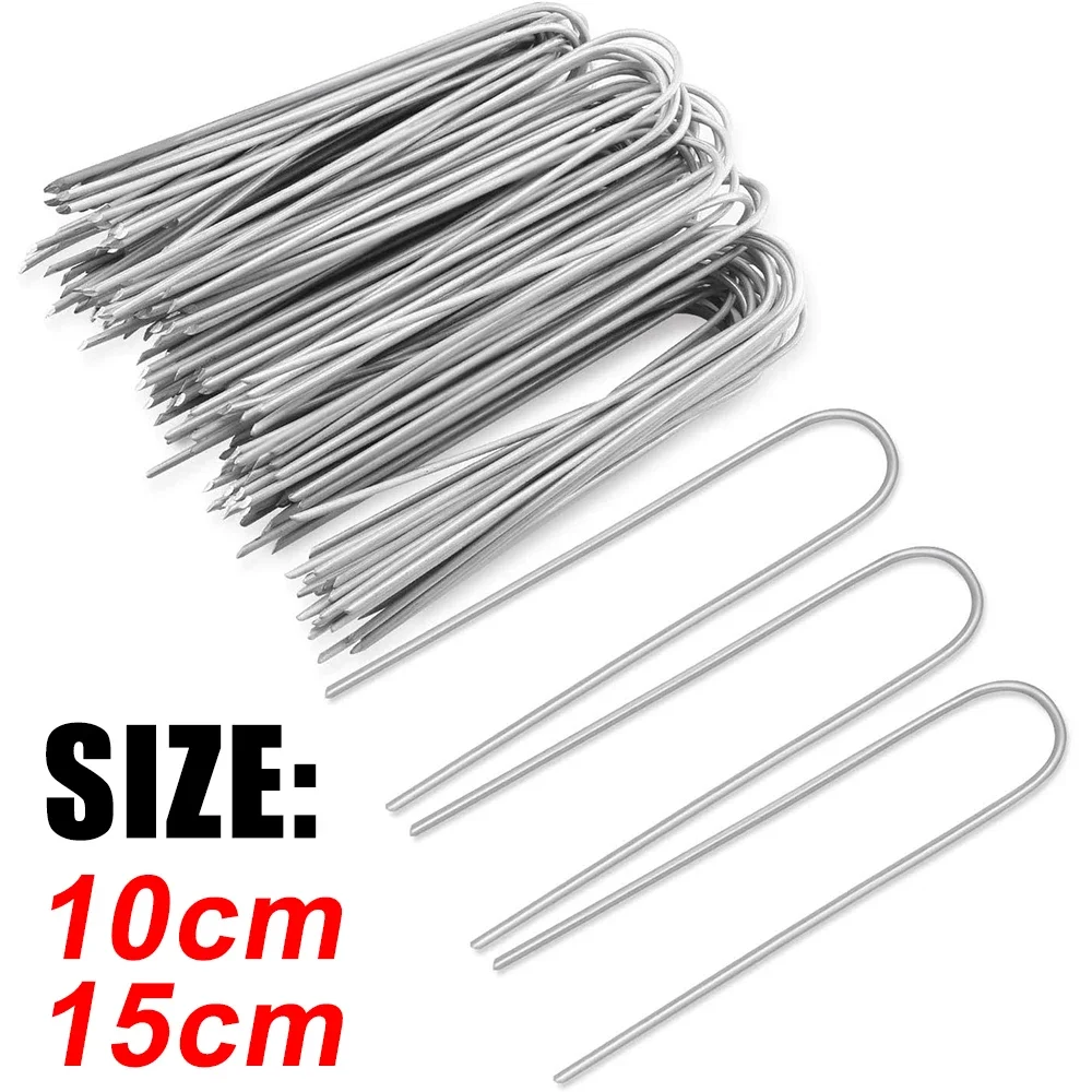 U-type Garden Staples Heavy-duty Fence Tubing Stakes Sod Pins Galvanized Landscape Spike for Holding Lawns Barrier Ground Nail - Image 6