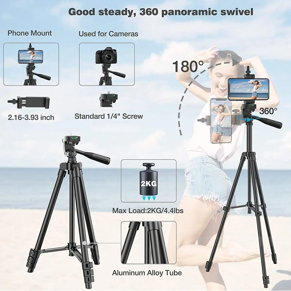 Universal Extendable Tripod Stand With Bluetooth Remote Phone Holder Lightweight Photography Live Tripods For Sports Camera DSLR - Image 6