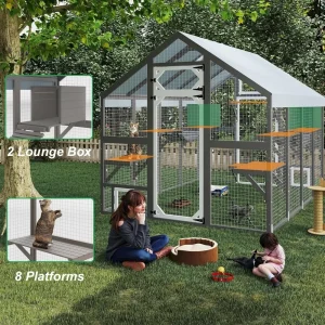 Walk-in Outdoor Pet House，Extra Large Catio Outdoor Cat Enclosure Waterproof for Multiple Cats, Catio Cat Run Cage with Bridges