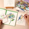 Watercolor Coloring Book 6 Sheets Painting Kit Floral Animals Drawing Toy with Water Brush Pen Paint Cakes Art Kids Adults Gift