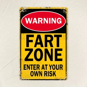 Waterproof Retro Metal Fart Zone Warning Sign - Tin Wall Art For Home, Bathroom, Bar & Garage Decor With Easy-Hang Design