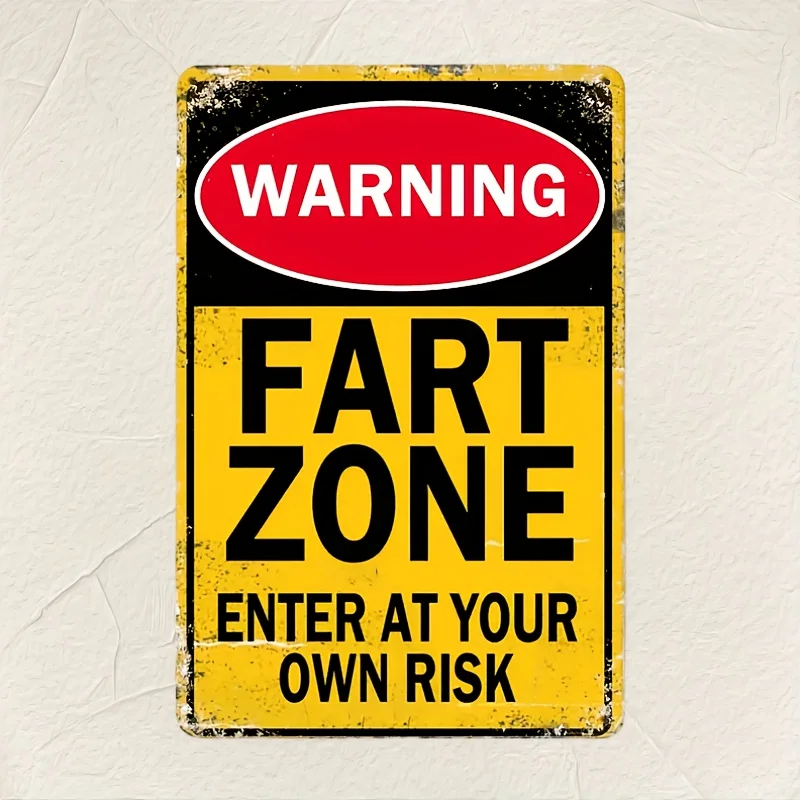 Waterproof Retro Metal Fart Zone Warning Sign - Tin Wall Art For Home, Bathroom, Bar & Garage Decor With Easy-Hang Design