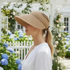 Wide Brim Visor Hat For Women UPF50+ Straw Beach Sun Visor Foldable Ponytail With UV Protection Summer Straw Hat Beach Hats