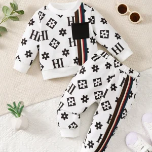Winter 0-3 Years Old Infant Baby Girls Floral Print Long Sleeved Sweatshirt Set